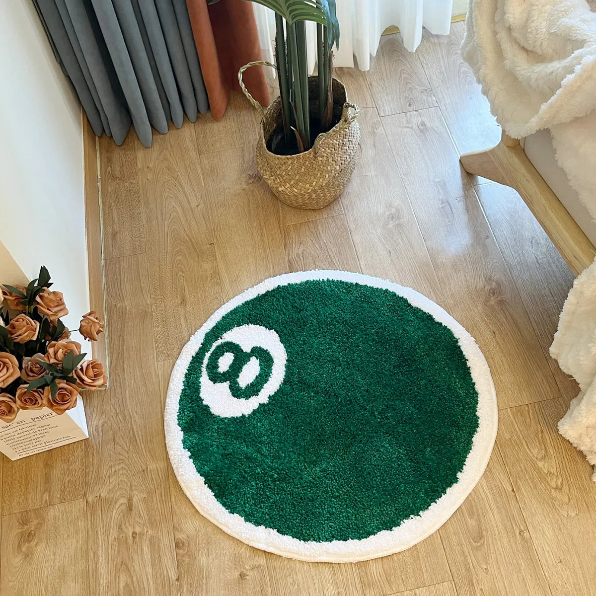 8-Ball Billiards Round Plush Rug