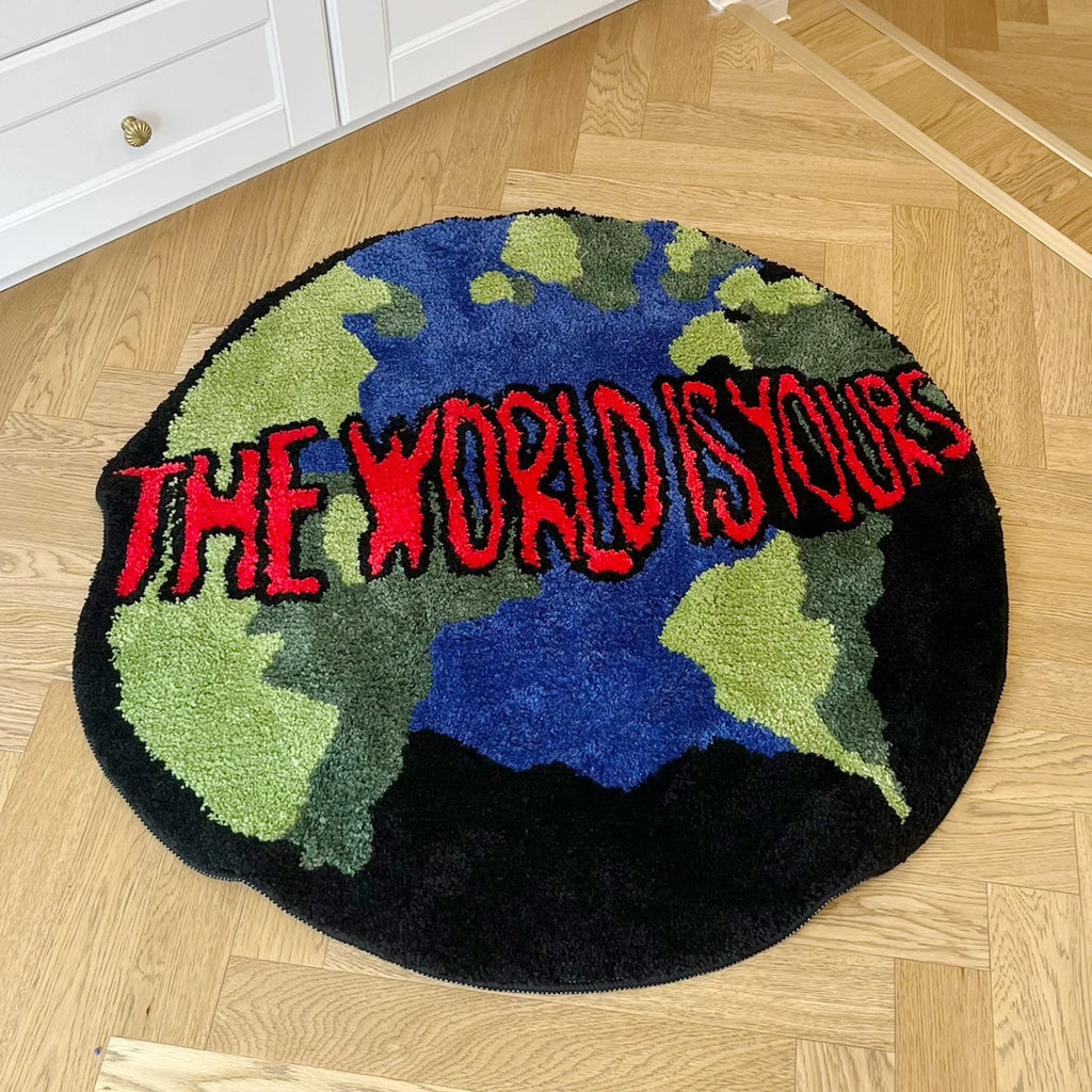 Planet Earth Round Plush Bedroom Rug