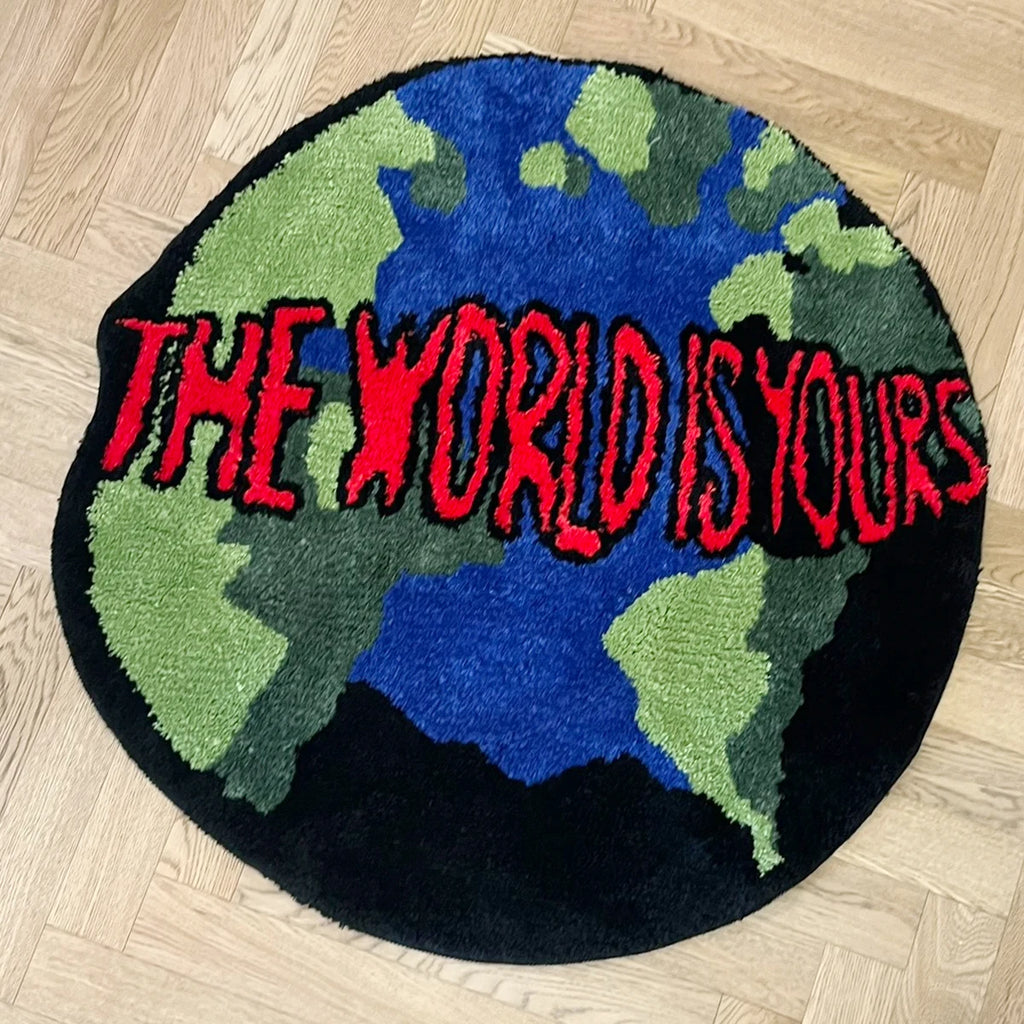 Planet Earth Round Plush Bedroom Rug