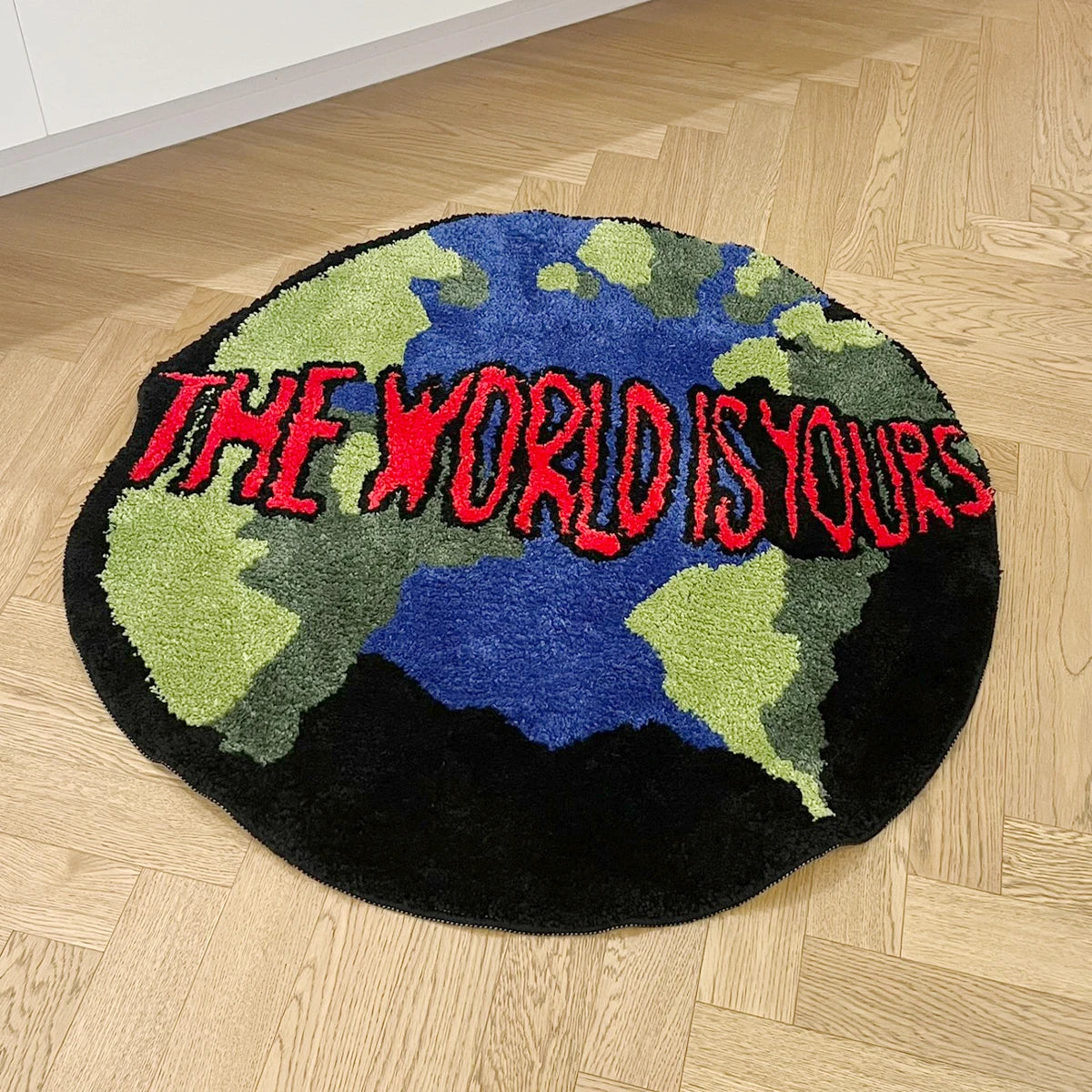 Planet Earth Round Plush Bedroom Rug
