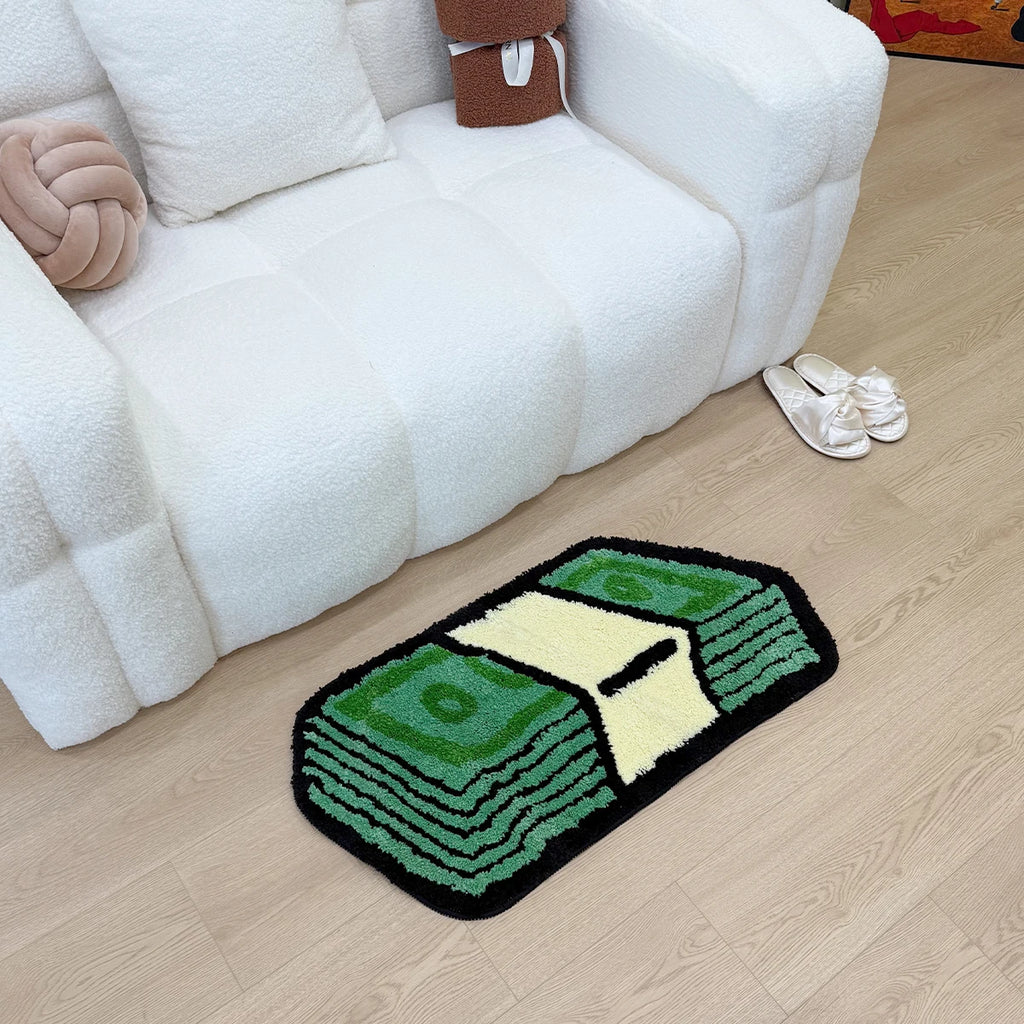 Cartoon Dollar Bill Tufted Rug – Money-Themed Aesthetic Bathroom Mat