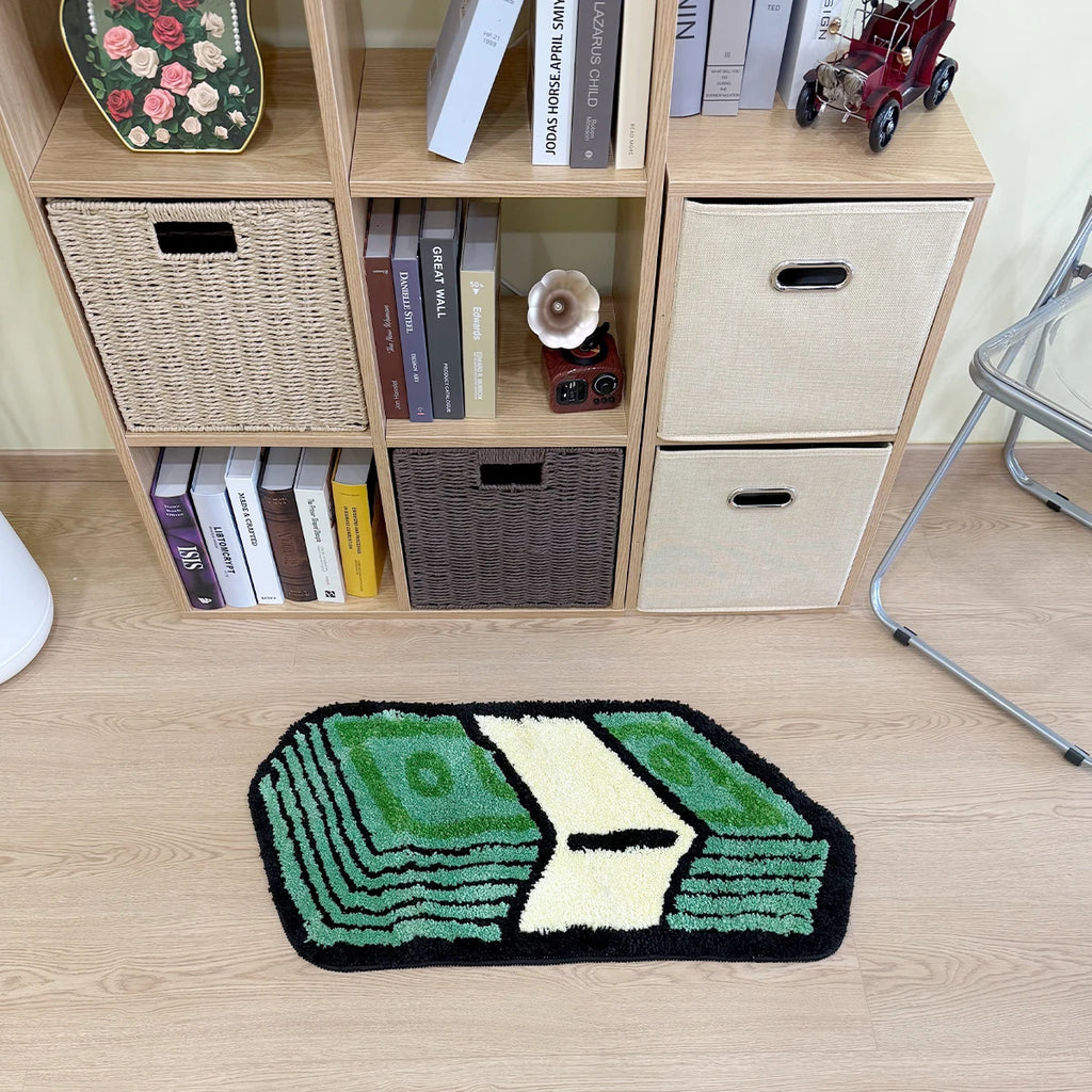 Cartoon Dollar Bill Tufted Rug – Money-Themed Aesthetic Bathroom Mat