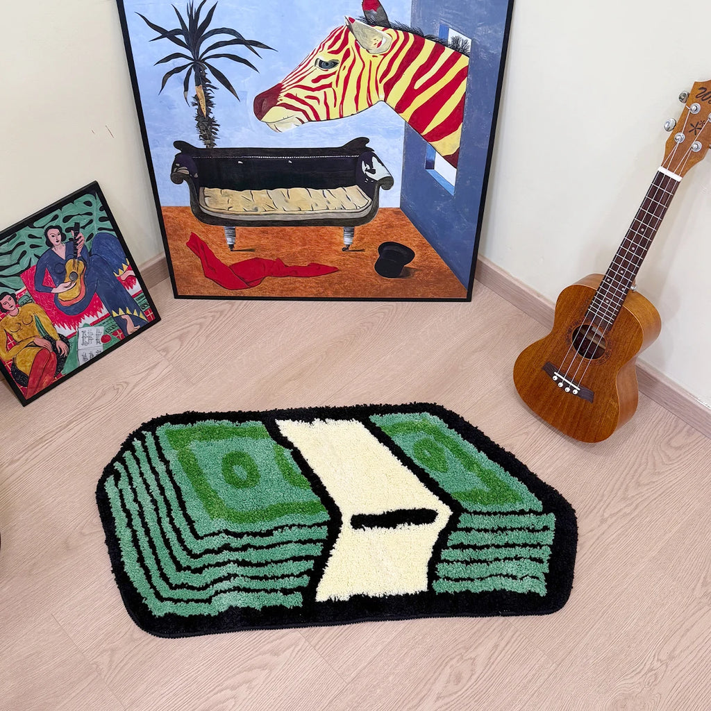 Cartoon Dollar Bill Tufted Rug – Money-Themed Aesthetic Bathroom Mat