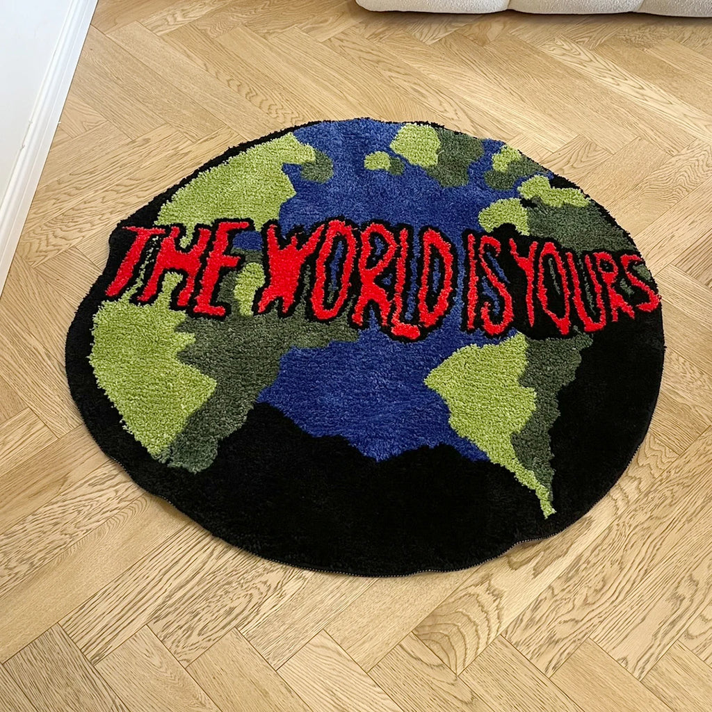 Planet Earth Round Plush Bedroom Rug